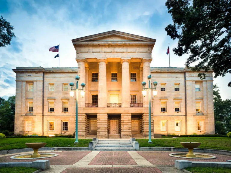 The North Carolina State Capitol in Raleigh, rebuilt after the original statehouse fire, stands as one of the city's most important historic landmarks and government buildings.