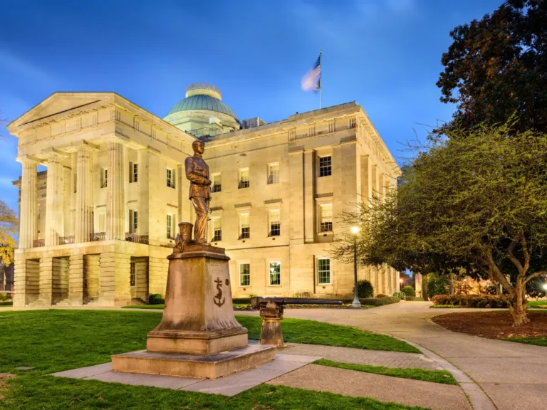 The North Carolina State Capitol in Raleigh, symbolizing the city's role as the state capital and its importance in North Carolina's political and historical development.
